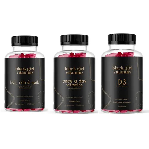 Black Girl Vitamins Look Good Feel Good Bundle Hair Skin Nails 30 Day Supply Vitamin D3 Gummies No Nasties Halal Certified Vegan Friendly