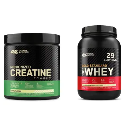 Creatine Powder 60 srv + Whey 2lb Optimum Nutrition Vanilla Ice Cream - Bundle