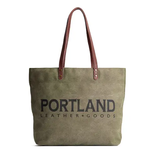 Portland Leather Deadwood Canvas Tote Bag - Heavy-Duty Canvas & Real Leather Bag