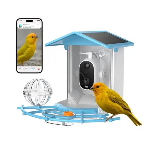 Luna 2K AI Smart Bird Feeder House with Built-in Camera - Solar-Powered, 3D Noise Reduction, Squirrel Expulsion Alarm, Instant Arrival Alerts, Weatherproof, Eco-Friendly, Effortless Birdwatching Tool, Best Gift for Birdlovers