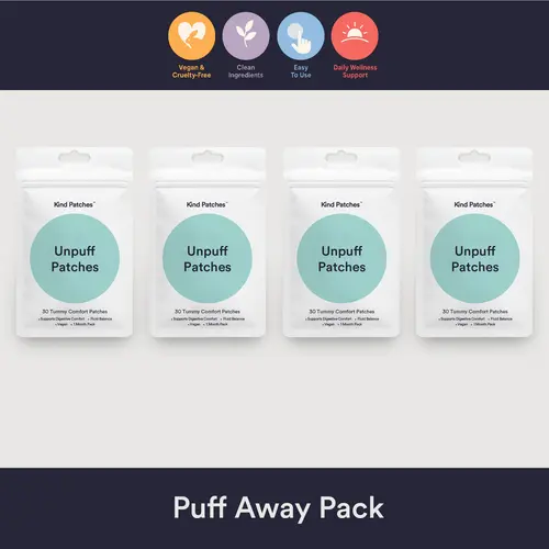 Kind Patches, Puff Away Pack, 120 Tummy Comfort Patches: Support Digestive Comfort, Fluid Balance, Vegan, 4 Months Pack