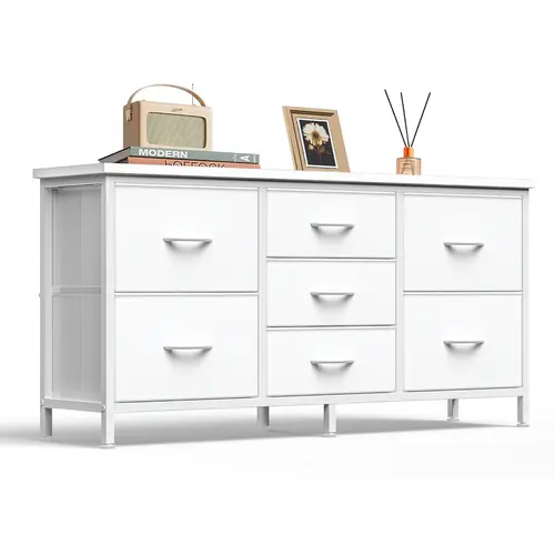 Multifunctional Dresser with 4+3 Drawer Zones - 47" Wide 7-Drawer Fabric Chest, Metal Frame, Adjustable Legs, Apartment Storage Cabinet, Bedroom Storage Unit, Media TV Cabinet Fits 55" TVs, Indoor Furniture