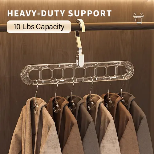 5-Pack Multifunctional Clothes Hangers - Durable Plastic, Abrasion-Resistant Acrylic, 360-Degree Rotatable Hooks, 10 lbs Adjustable Bar, Space-Saving for Bedroom/Balcony Closet Jackets/Dresses, Transparent Home Organizer Pegs