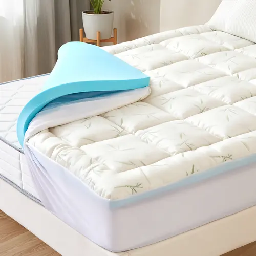 Sweetcrispy 4-In Dual Layer Cooling Memory Foam Topper - 2-In Gel Foam for Hot Sleeper Cool, 2-In Airy Microfiber Knit Pillowtop, Fiberglass-Free, Elastic Skirt Cover with 8-21-In Deep Pocket, Pressure Point Relief for Up To 21-In Thick Mattresses