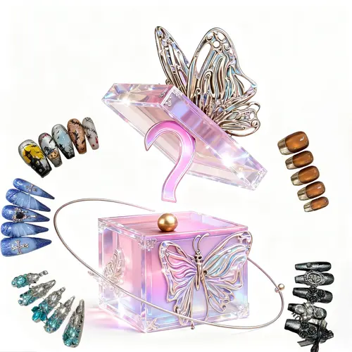 Handmade 3D Floral Duck Press On Nails, 8 Pairs Glossy Reusable Fake Nail Kit, Mixed Shimmery Designs for Wedding Party Women Nail Accessories