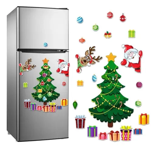 Christmas Refrigerator Magnets,Christmas Tree Magnets for Fridge Stickers Decoration,Adorable Xmas Stickers for Kids, DIY Fridge Santa Reindeer Snowman for Fridge Garage Kitchen Metal Door Christmas Decoration, fun decorations,Christmas gifts,