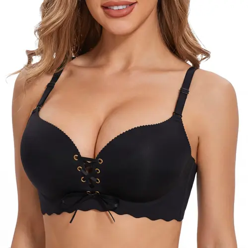 LUCKMEEY Drawstring Push Up Bra | Instant Cleavage & Anti-Sagging | Add 2 Cups Padded Wireless Strapless Bras Comfort Bra for A B C Cups Womenswear Minimalist Pink #SummerWins#TikTokShopDealsforYouDays
