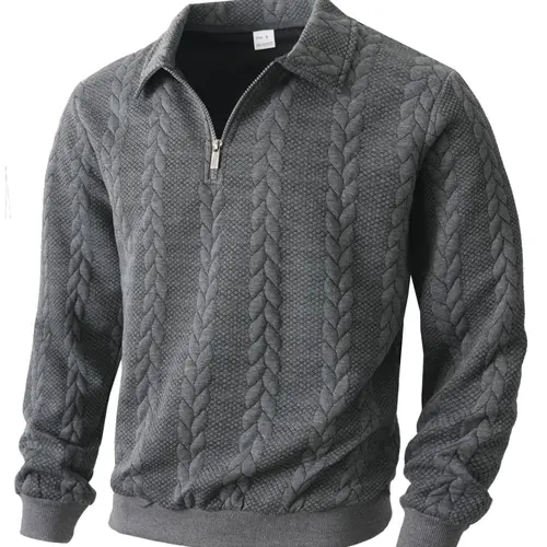 Men's outdoor autumn and winter wear knitted Polo collar zipper long sleeve sweatshirt, vintage half button zipper, casual and versatile pullover, Casual street pullover, a must-have item for men's wardrobe