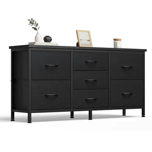 Sweetcrispy 7-Drawer Fabric Chest with Stable Metal Frame - TV Stand Furniture, 47.2" TV Base, 47-in Wide Shelf for 43-55 in TVs, Modern Console Table, Dresser-Style Storage for Media Gear, 7-Drawer Sorting Unit for Bedroom/Living Room