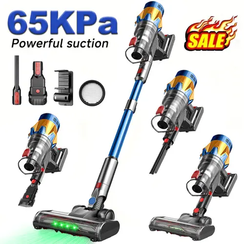 Cordless Stick Vacuum Cleaner - 550W Power, 65KPA Suction, 60Mins Long Run, Stick Shape, Touch Screen, Self-Standing, Wall Mount Charging, Handheld for Home Pet Hair & Carpets, Quick Room Refresh