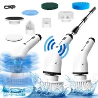 Cordless Electric Spin Scrubber, IPX7 Waterproof Multi-Surface Cleaning Brush with 8 Brush Heads, Long Battery Life, Adjustable Speed, Extendable Handle, Bathroom Accessories for Bathroom Kitchen, SummerVibes Durable Cleaning Helper