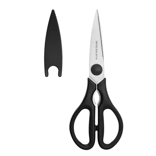 NULAS Heavy-Duty Come-Apart Kitchen Scissors with 8.35-in Thick Rust-Resist Steel Blade, Ergonomic Handles, Plastic Cover Safety Guard for Cutting Chicken, Vegetables (White) familyfun