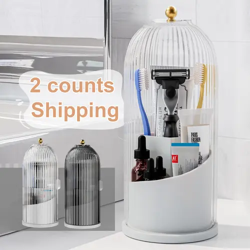 Elegant Plastic Toothbrush Holder 2-Count Set - Freestanding Table-Mount Bathroom Organiser, Multi-Use Storage for Toothbrushes, Razors & More, Durable Home Goods for Easy Effortless Tidy Spaces, Elegant Toothbrush Holder, 2 Counts