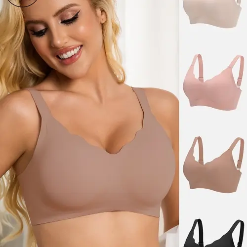 4-piece Women's Seamless Jelly Bra Daily Casual Comfortable Skin-Friendly Lingerie, Workout Bras, Uplifting and Padded Wire-Free Bra with Back Clasp, Suitable for Yoga, Sports, and All Seasons, Solid Color Seamless Bras