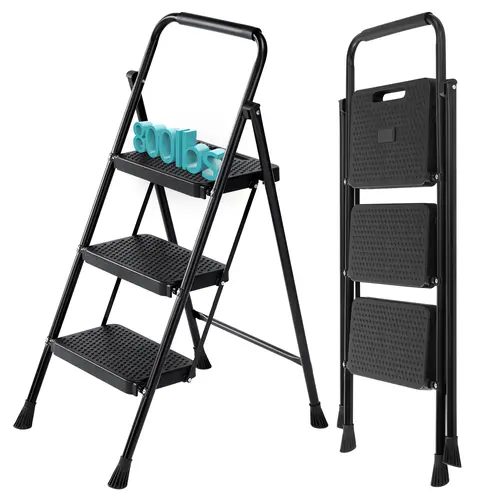 Sweetcrispy Heavy-Duty Folding Step Ladder - Portable Collapsible Ladder with Wide Pedal, Cushioned Handle, 800lbs Capacity, Space-Saving Fold for Home Kitchen, Bathroom, Office, Garden Tasks Easier