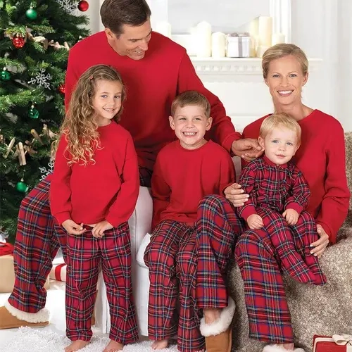 LikeMyChoice Stewart Plaid Christmas Family Matching Long-Sleeve Pajamas Set Women's Sleepwear & Loungewear Homewear