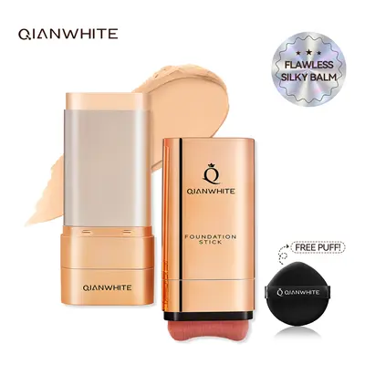 QIANWHITE Korean Foundation Stick Foundation for Mature Skin Tint, Buildable Light to Full Coverage Foundation Makeup Concealer, Dual-Ended with Brush for All Skin - Natural Dewy Finish #Summervibes