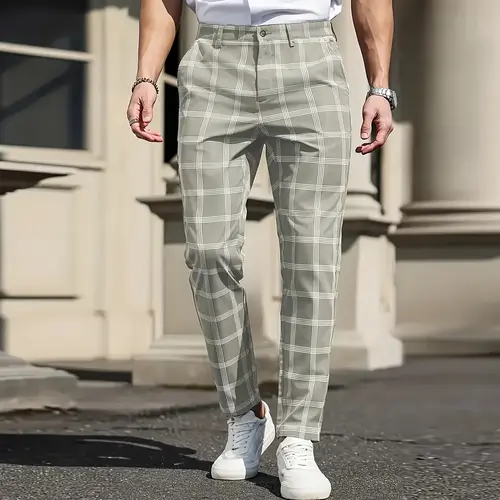 Men's casual formal pants, men's plaid casual business slim straight-leg pants, various styles, comfortable and casual, suitable for daily leisure and business occasions, men's clothing, men's pants