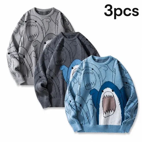 SAND SOUND Men's Foldable Jacquard Knit Pullover - Gray & Light Gray, Plain, Fitted Crew Neck, Long Sleeve Polyester, Casual Athletic Elegant Retro Unisex Top, New Year Wear, Do Not Dry Clean