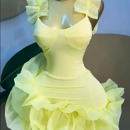 Women's Elegant Sleeveless Ruffled Hem U-Neck A-Line Mini Dress, Fashion Party Formal Evening Dress, Trendy Feminine Birthday Dress, Party Club Dress