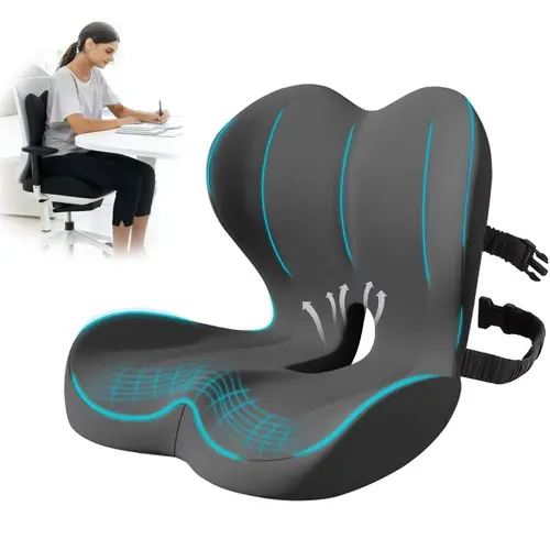 【summerwins】Seat Cushion for Office Chair and Car, Lumbar Support Pillow for Office Chair, Memory Foam Ergonomic Seat Cushion for Long Sitting, Back & Tailbone Pain, Sciatica