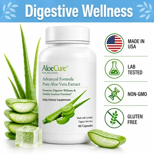 AloeCure Advanced Formula Aloe Vera Capsules 60 Capsules - 160,000mg Organic Aloe Vera Equivalent, Supports Digestive Wellness & Gut Health - Edible