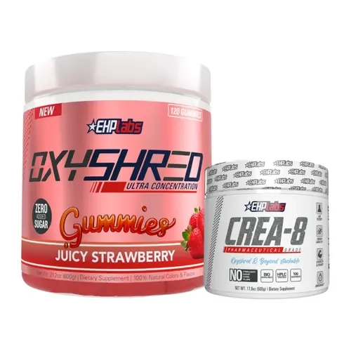 EHPlabs OxyShred Gummies + CREA-8 Fitness Supplement Bundle - GF Dietary Support Energy Chews, Creatine Monohydrate for Muscle Focus, Power Output & On-The-Go Strength