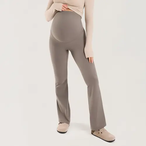 MOMANDA Maternity Flare Leggings Over The Belly Pregnancy Yoga Pants for Workout Activewear No Front Seam 31.5"
