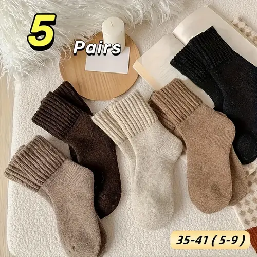Women's 5-Pair Boxed Elastic Plain Rayon Solid Calf High Above Ankle Mid-Calf Socks - Soft, Warm, Plush, Assortment Set, Snug Sleep Band for Fall & Winter Daily Wear, EU 36-39