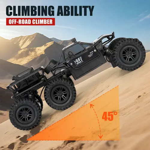 Rechargeable 4WD RC Car - Remote Control Truck, 4WD System, 880g, 28×18×10cm, Sand/Grass Grip, All-Terrain Play, Military-Grade Alloy Shell, LED Headlight Beam, Spare Tire, Compact Size, Tutorial Video, Halloween/Birthday Gift for Little Children