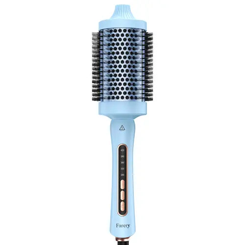 Farery 2.4-Inch Thermal Blow Dryer Brush Curlers & Straighteners, 60mm Heated Round Brush for Long Hair, 5 Heat Settings (280–420°F), Triple PTC, Dual Voltage, for Volume, Blowout, Beach Waves, Hair Transformation, Bombshell Style