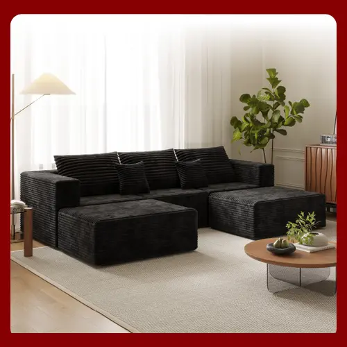Extra Large 110" U Shape Cloud Sofa with Chaise Louge Modern Modular Section Sofa Includes 5 Soft Pillows and Chaise with Boneless Soft Cushions Suitable for Living Room and Bedroom Made from Rabbit Velvet Corduroy Fabric,dorm essentials,home decor,sohoch