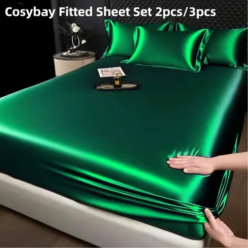 Cosybay Satin Bed Set - Soft Comfy Bedding, 2pcs/3pcs Fitted Set with Pillowcase (Twin:1 Fitted+1 Pillowcase), 6-16'' Deep Pocket, Silky Sheets, Wrinkle Resistant, Cooling, Pressure Relief, Machine Wash Easy Upkeep, Bedroom Decor (No Top Sheet)