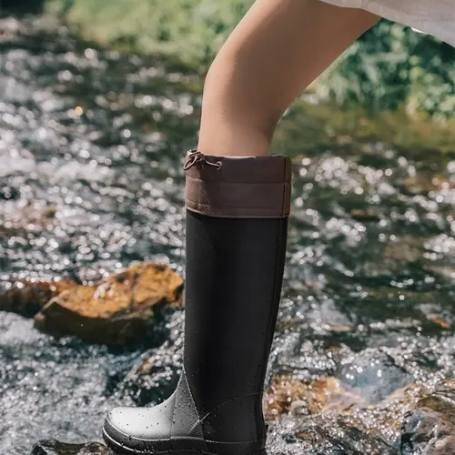 Women's Waterproof Lightweight Outdoor Rain Shoes, Fashionable Rain Boots, Long Tube Anti-Slip Foldable Soft Design, Comfortable Insole for Hiking and Trekking, Waterproof Footwear