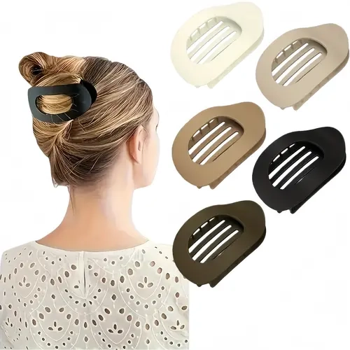 Women's 5-Piece Matte Decorative Hair Clips Set - 5Colors Solid Synthetic Barrettes, Flat Claw Clips for Updos, All Unisex Fashion Accessories for Engagement
