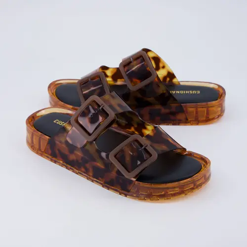 Cushionaire Pool Jelly Slide Sandals for Women - Water Resistant Double Buckle Adjustable Slip-On Womens Jelly Sandals For Beach, Shower, Summer Casual Wear Soft Slippers Platform