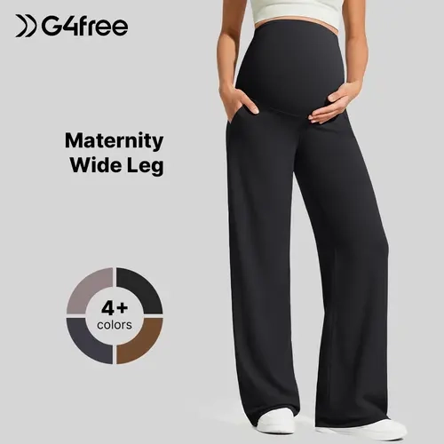 G4Free BareFeel Maternity Wide Leg Pants with Pockets - Over The Belly, Stretchy, Maternity Workout Clothes, Pregnancy Activewear for Work, Postpartum Outfits,#sohochic