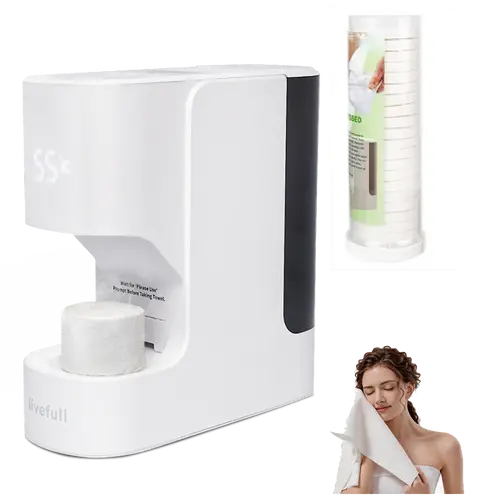 LiveFull CL01 Smart Hot Face Towel Warmer Machine, 5-Second Fast Heating, 55°C Heating System, Auto Dispensing Design, Includes 20 PCS Compressed Towels, Luxury Home Spa