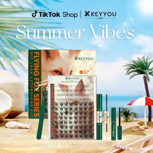 KEYYOU Siren Kit Flying Fox Cat Eye DIY Cluster Lash Extension Kit Volume Individual Lashes Waterproof Long-Lasting Self Application Eyelashes #September Stock Up