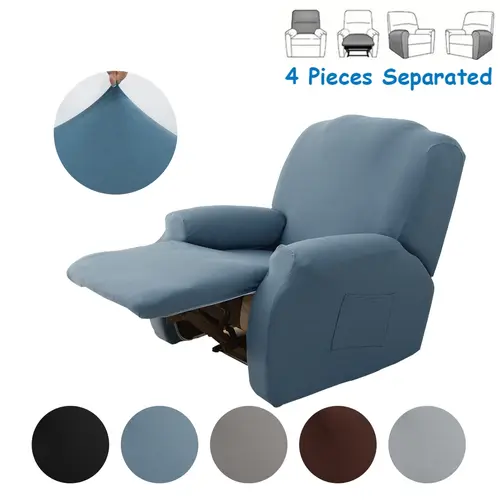 4 Piece Set Pure Color Recliner Covers Washable, Stretchable Sofa Cover, Easy Clean Single Seat Protector, Couch Protection