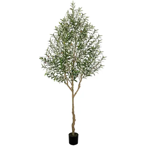 summerwins Lifelike Fake Olive Tree with Black Plastic Planter - Pre-Assembled 6ft-8ft Fake Indoor Plants, 84in Olive Tree Decor for Home Decoration, Office