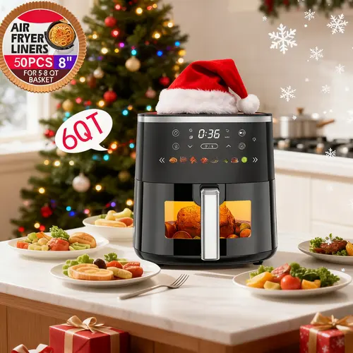 6QT Multifunction Air Fryer with Visible Window, 8 Preset Functions, Adjustable Temperature, Timer, 1550W Power, Digital Display – Kitchen Appliances, Automatic Digital Fryers, Versatile Cooking Options, Ideal Christmas Gift for Home Use