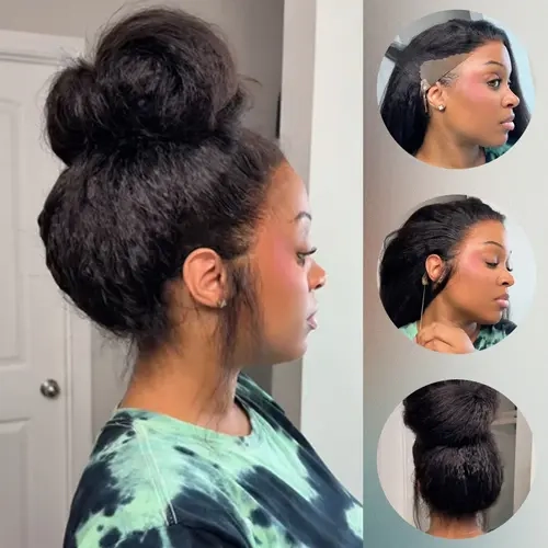 ISEE HAIR Wear Go 360 Pre-Cut Lace Frontal Kinky Straight Glueless Human Hair Wig Pre-Bleached Knots & Pre-Plucked Natural Hairline & With Invisi Draw-strings Full Frontal Combs #TikTokShopFallDealsForYou