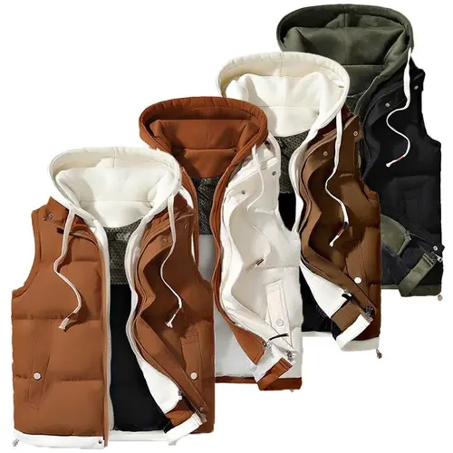 Men's Colorblock Warm Hooded Quilted Polyester Puffer Vest - Athletic Lightweight Pull-On Padded Gilet, Sleeveless Basics Waistcoat for Winter Casual Menswear
