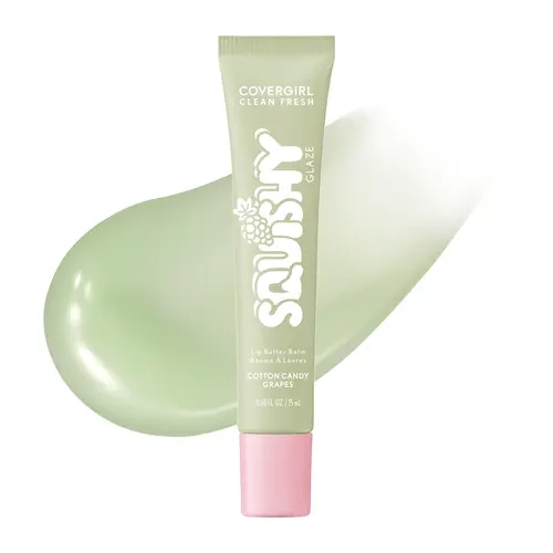 COVERGIRL Clean Fresh Squishy Glaze Lip Butter Balm - 0.50 oz Moisturizing Beauty Balm with Hyaluronic Acid, Shea, Bouncy Glazed Shine, 9-Hour Hydration, 160 Fresh Plum for Adults