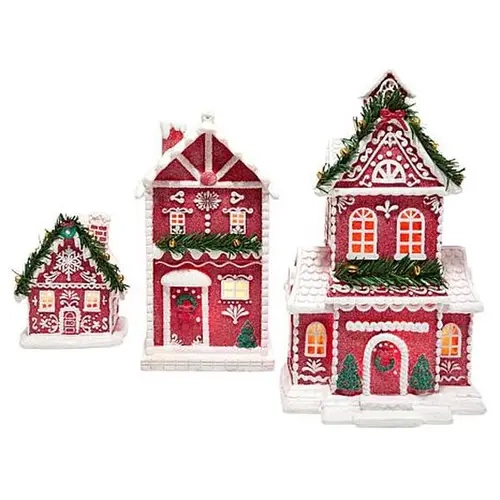 Winter Lane 3-Piece Resin Holiday Houses with LED Lights