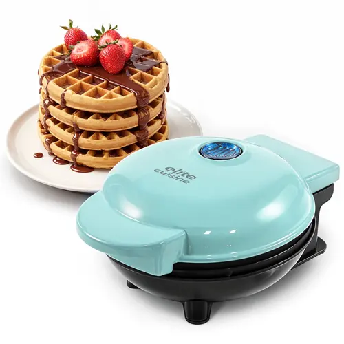 Elite Cuisine Mini Waffle Snack Maker, 300W, Mint