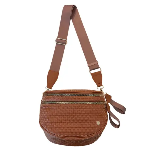 Gold Blush Signature Woven Bum Bag – Woven Faux Leather Crossbody 60” Strap spacious design