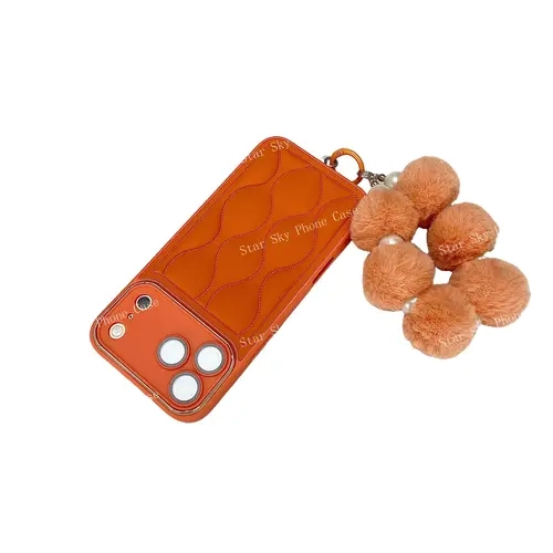 Vintage Silver Line Shockproof Smartphone Case for iPhone 18 - Anti-Fall Fluffy Pom-Pom Corded Lanyard Accessory, Art-Infused Fashion Patriotic Gift for Handheld Devices Protection