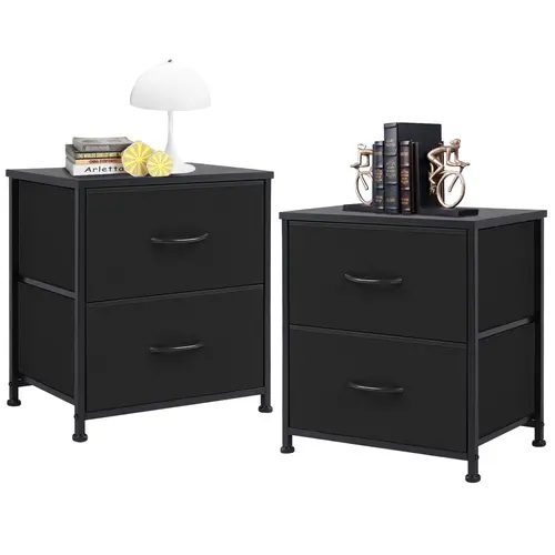 Nightstand with 2 Storage Drawers, Small Bedside Table, 20" Height End Table, Wooden Top Fabric Cabinet for Bedroom, Furniture, Closet, College Dorm